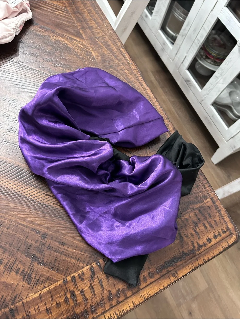 Purple Satin Hair Bonnet with Black Band